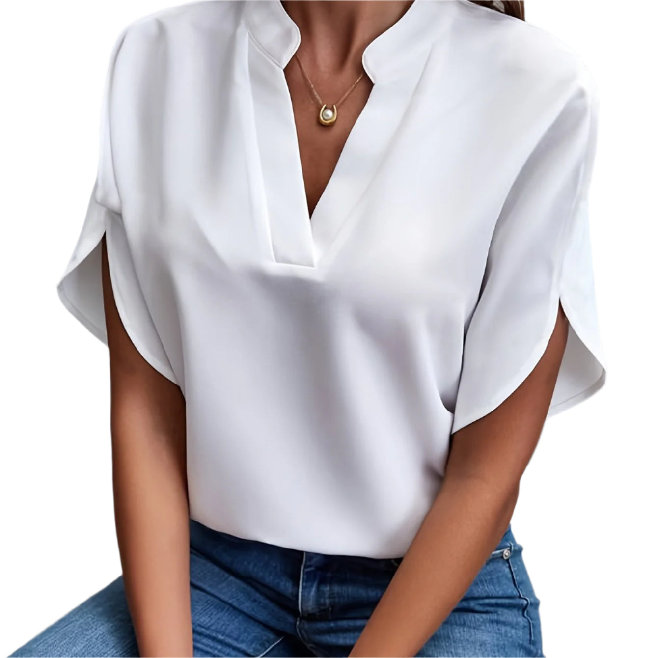 Kvinne Bluse Elegant Split V-hals Viskose Polyester 0