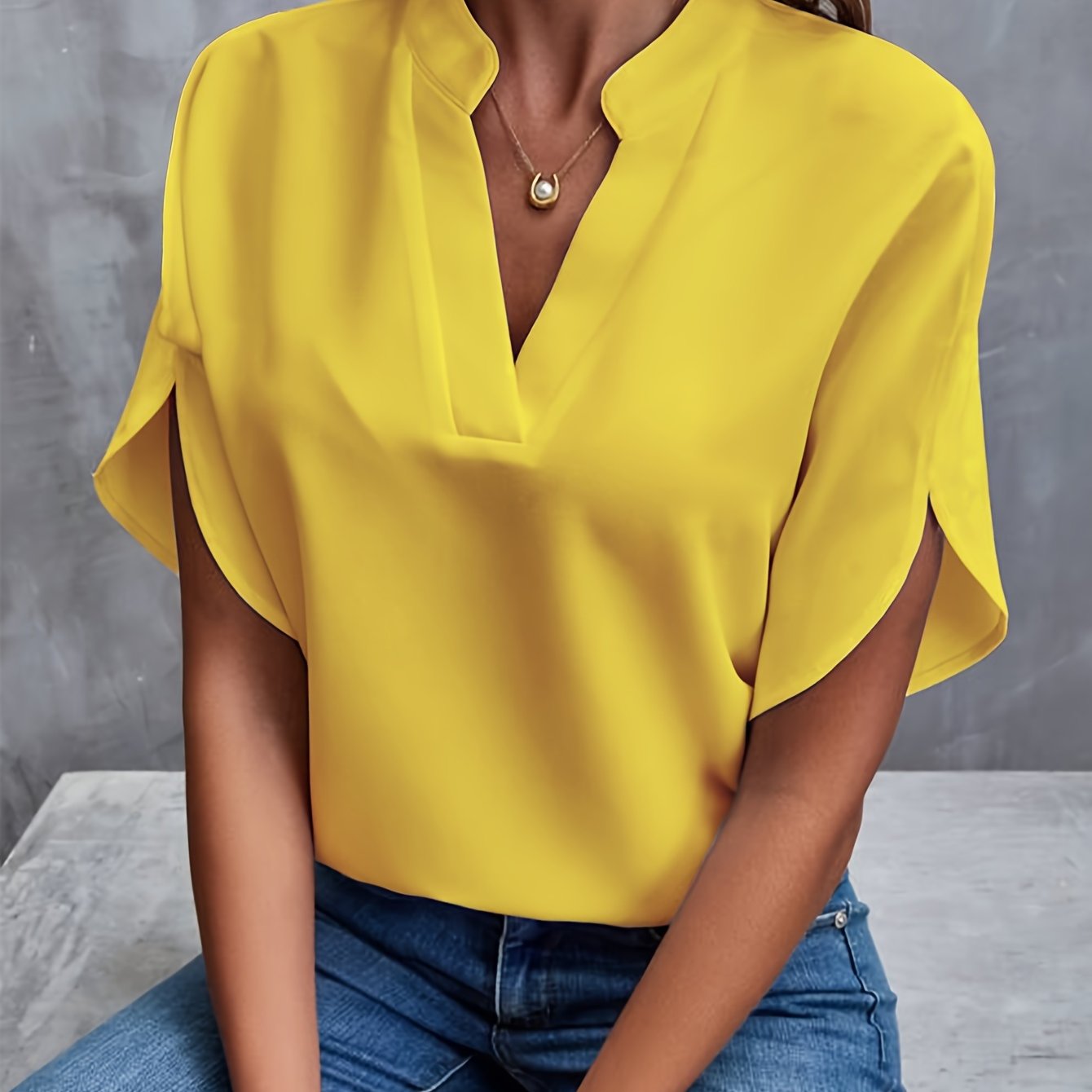 Kvinne Bluse Elegant Split V-hals Viskose Polyester 10