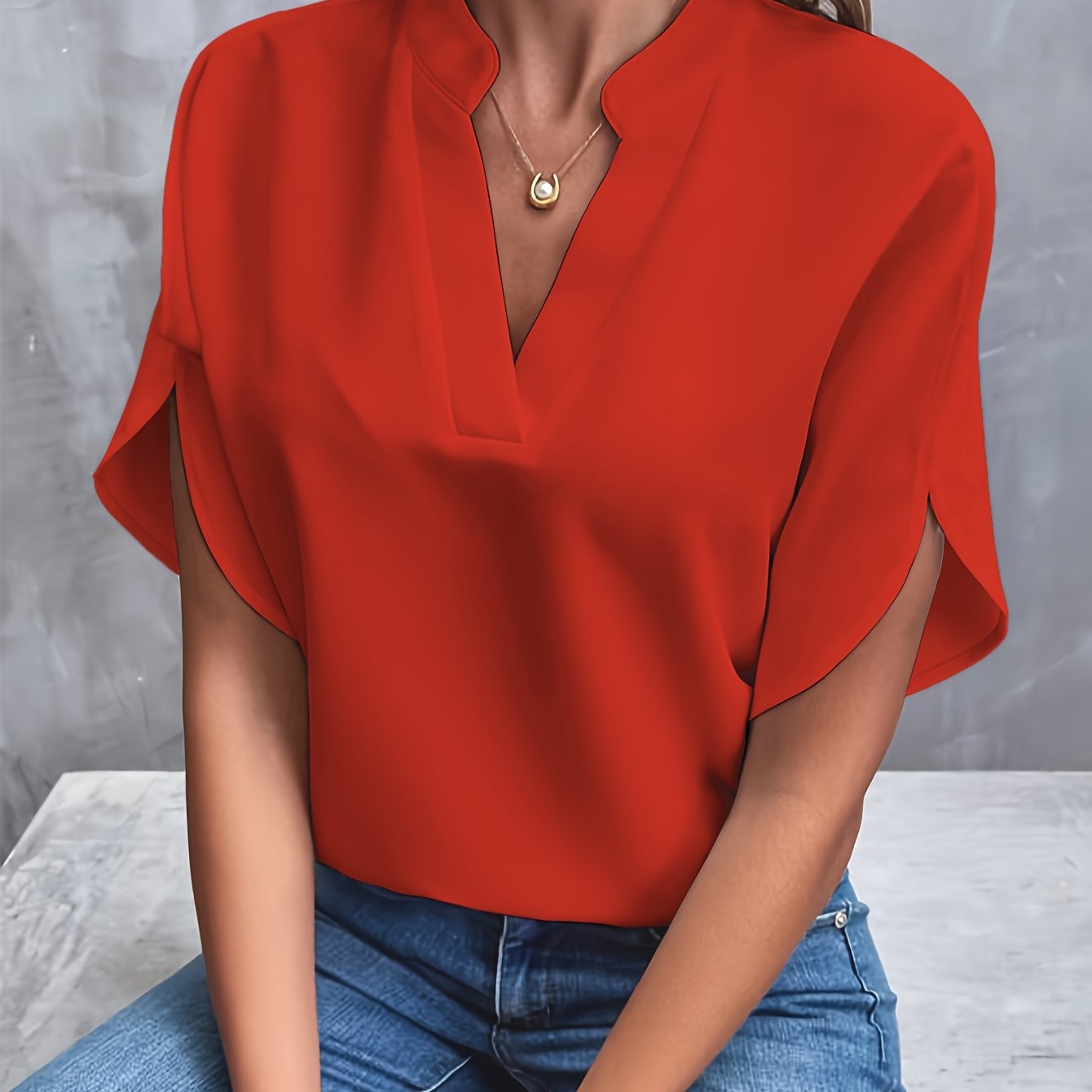 Kvinne Bluse Elegant Split V-hals Viskose Polyester 12