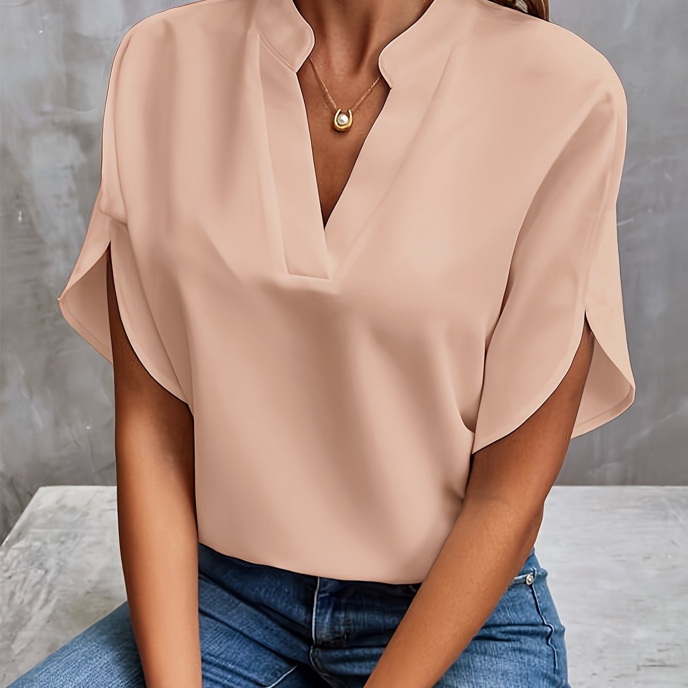 Kvinne Bluse Elegant Split V-hals Viskose Polyester 13