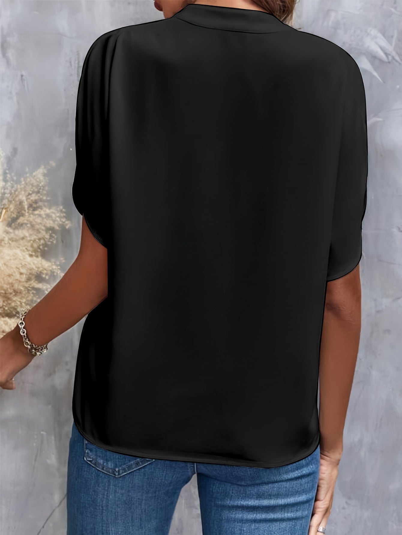 Kvinne Bluse Elegant Split V-hals Viskose Polyester 4