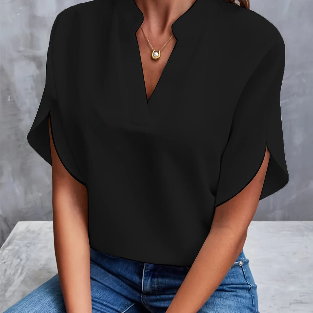 Kvinne Bluse Elegant Split V-hals Viskose Polyester 5