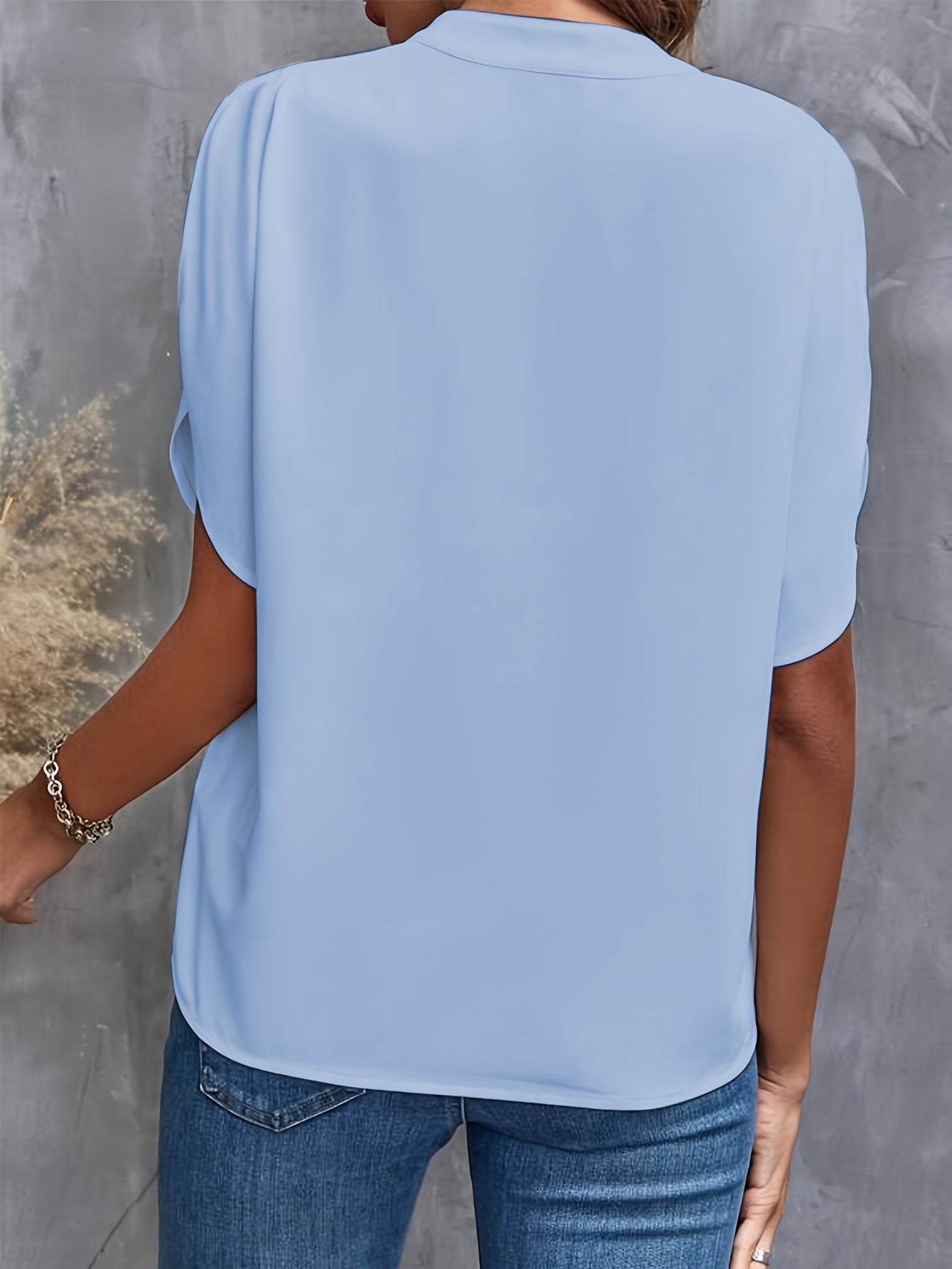 Kvinne Bluse Elegant Split V-hals Viskose Polyester 7