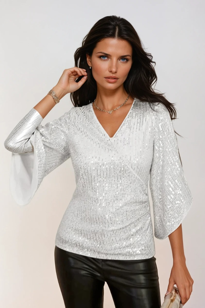 Kvinne Bluse Omslag Glitrende Lett Stoff 3