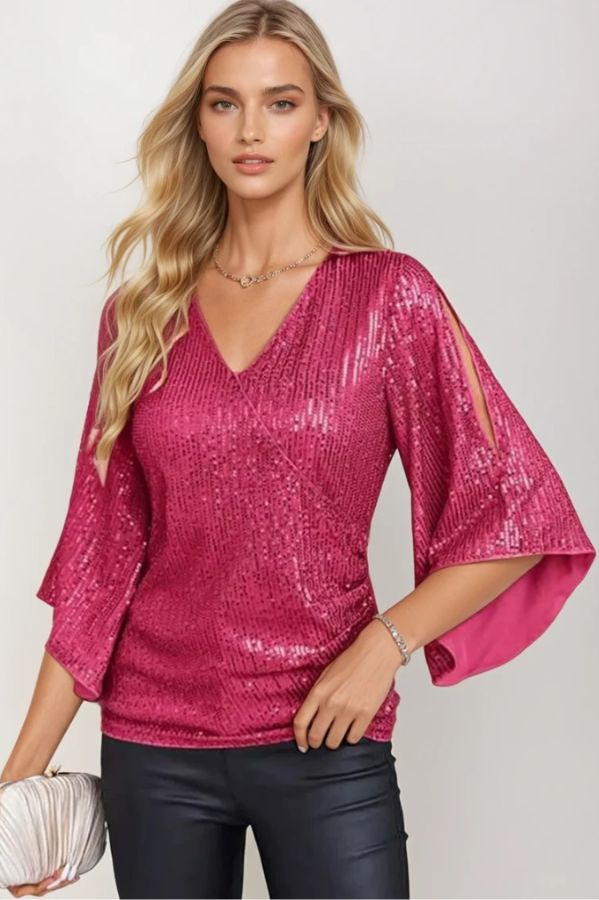 Kvinne Bluse Omslag Glitrende Lett Stoff 4