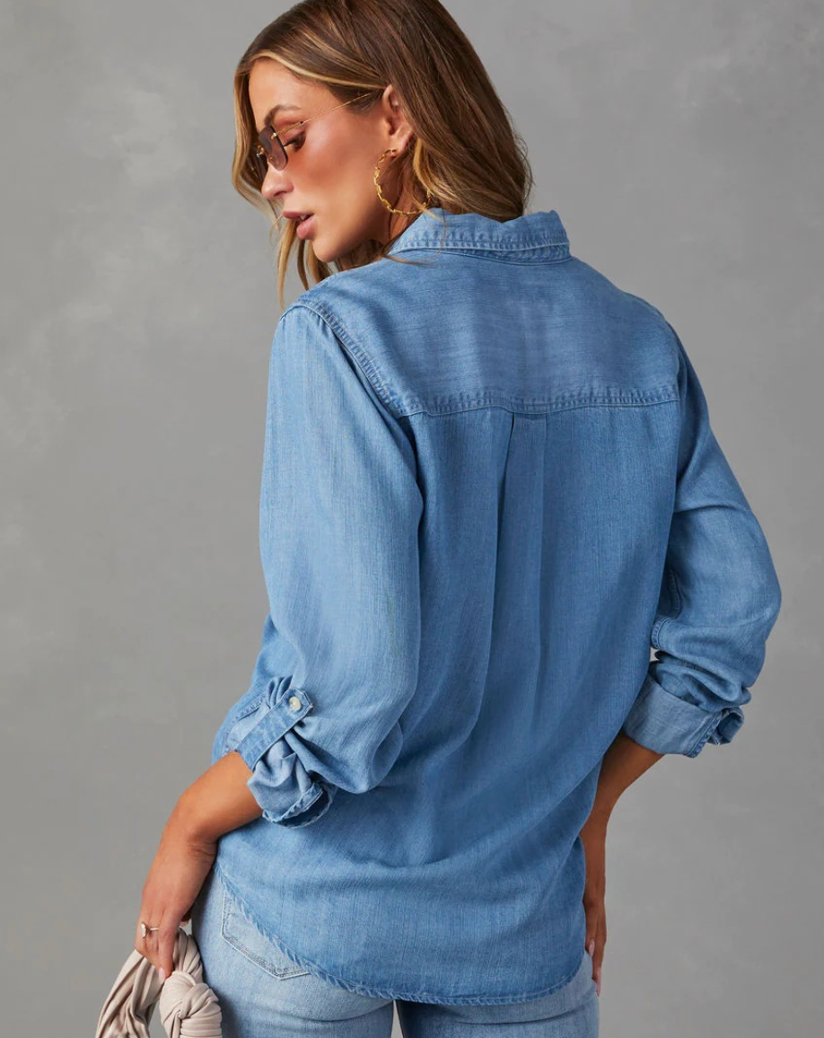Kvinne Bluse med Knapper Langermet Bomullsblanding 1