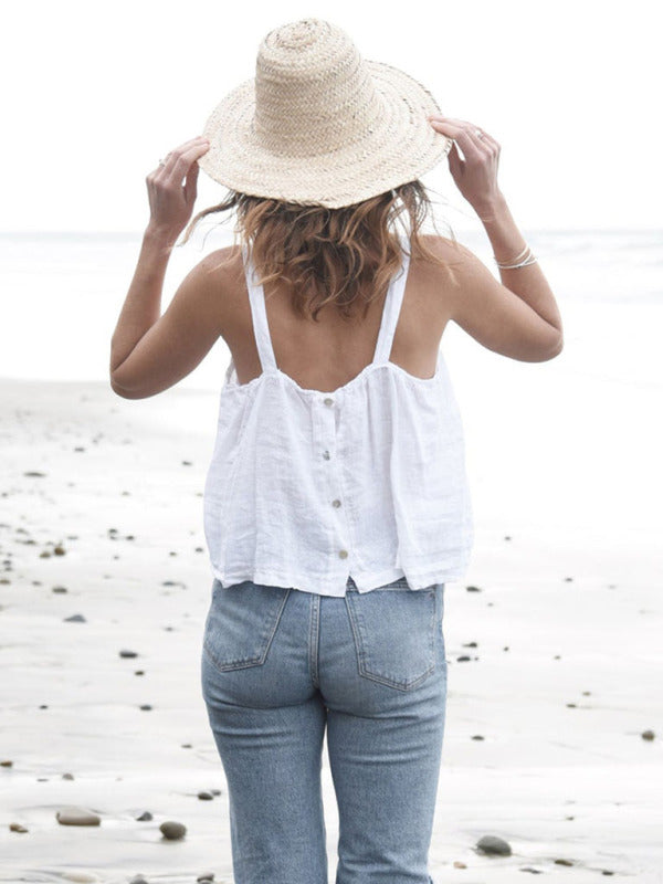 Kvinne Crop Top Retro Design i Lin 6