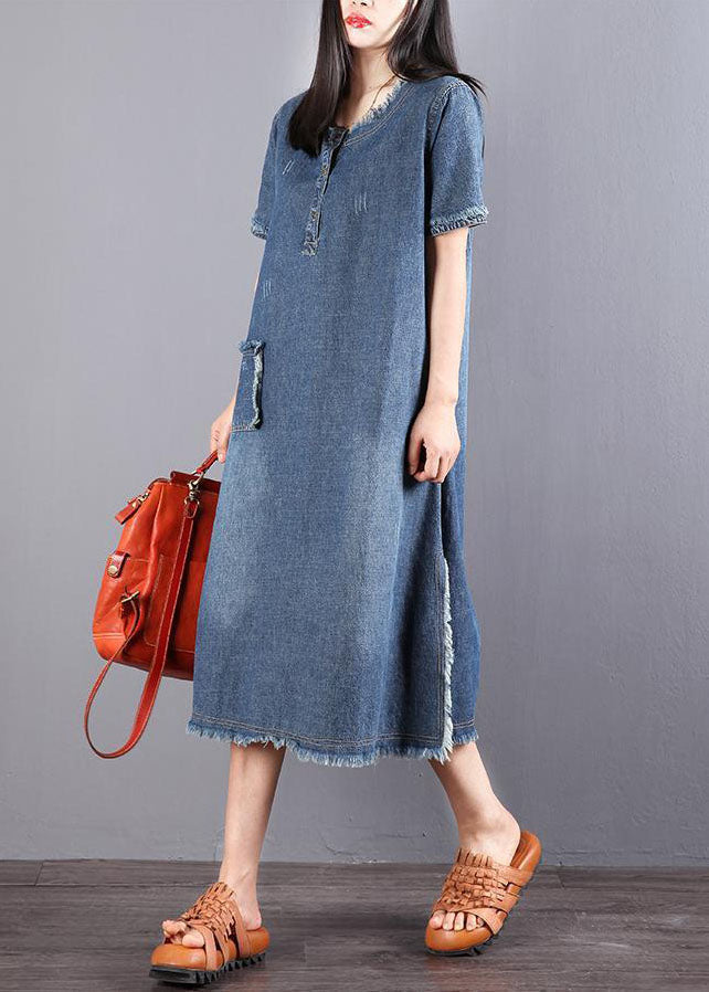 Kvinne Denim Kjole med Knapper og Lommer 1