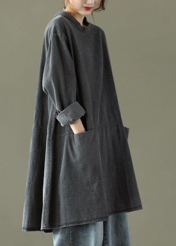 Kvinne Denim Kjole med Lange Ermer og Lommer 2