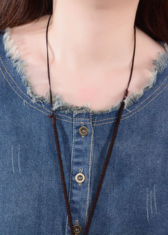 Kvinne Denim Kjole med Lange Ermer og Lommer 3
