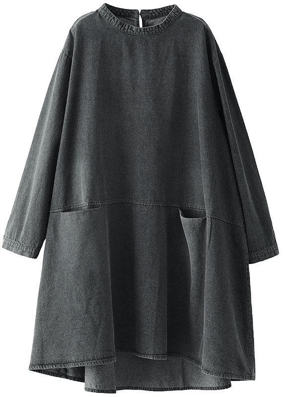 Kvinne Denim Kjole med Lange Ermer og Lommer 4