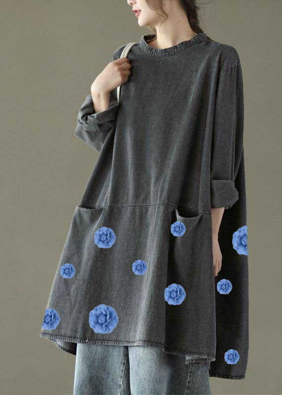 Kvinne Denim Kjole med Lange Ermer og Lommer 7