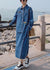 Kvinne Denim Lang Kjole med Asymmetrisk Design og Lommer 2