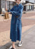 Kvinne Denim Lang Kjole med Asymmetrisk Design og Lommer 3