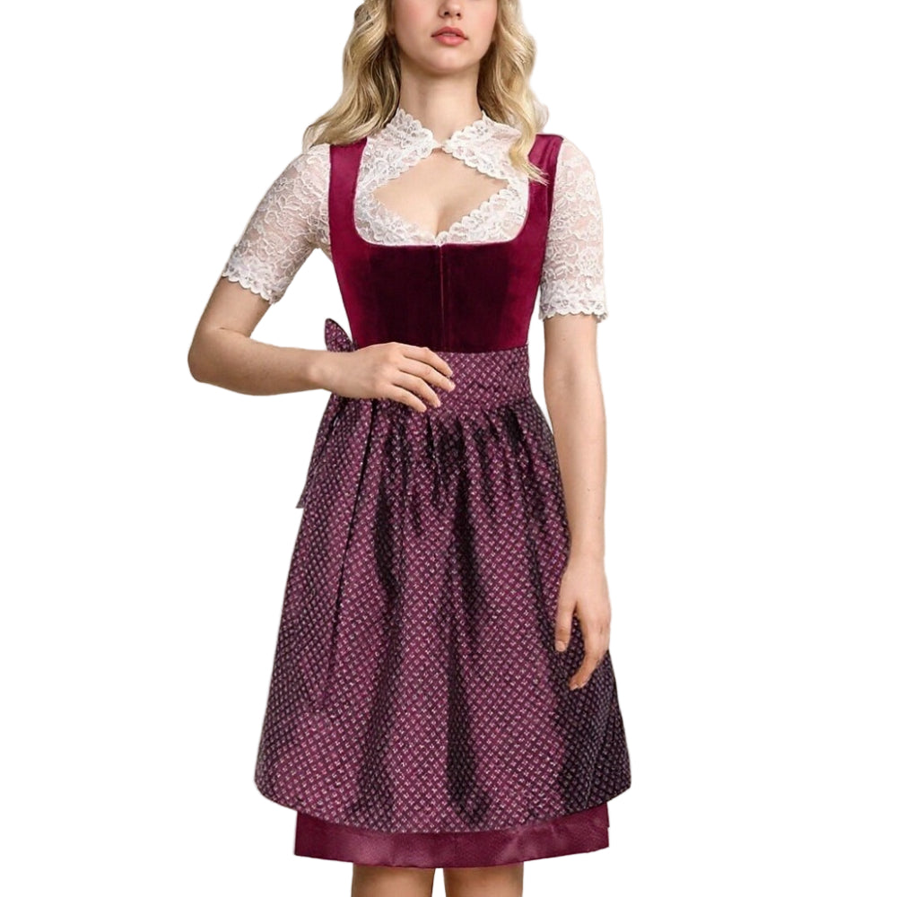Kvinne Dirndl Kjole med Blomsterbroderi og Foran Glidelås 0