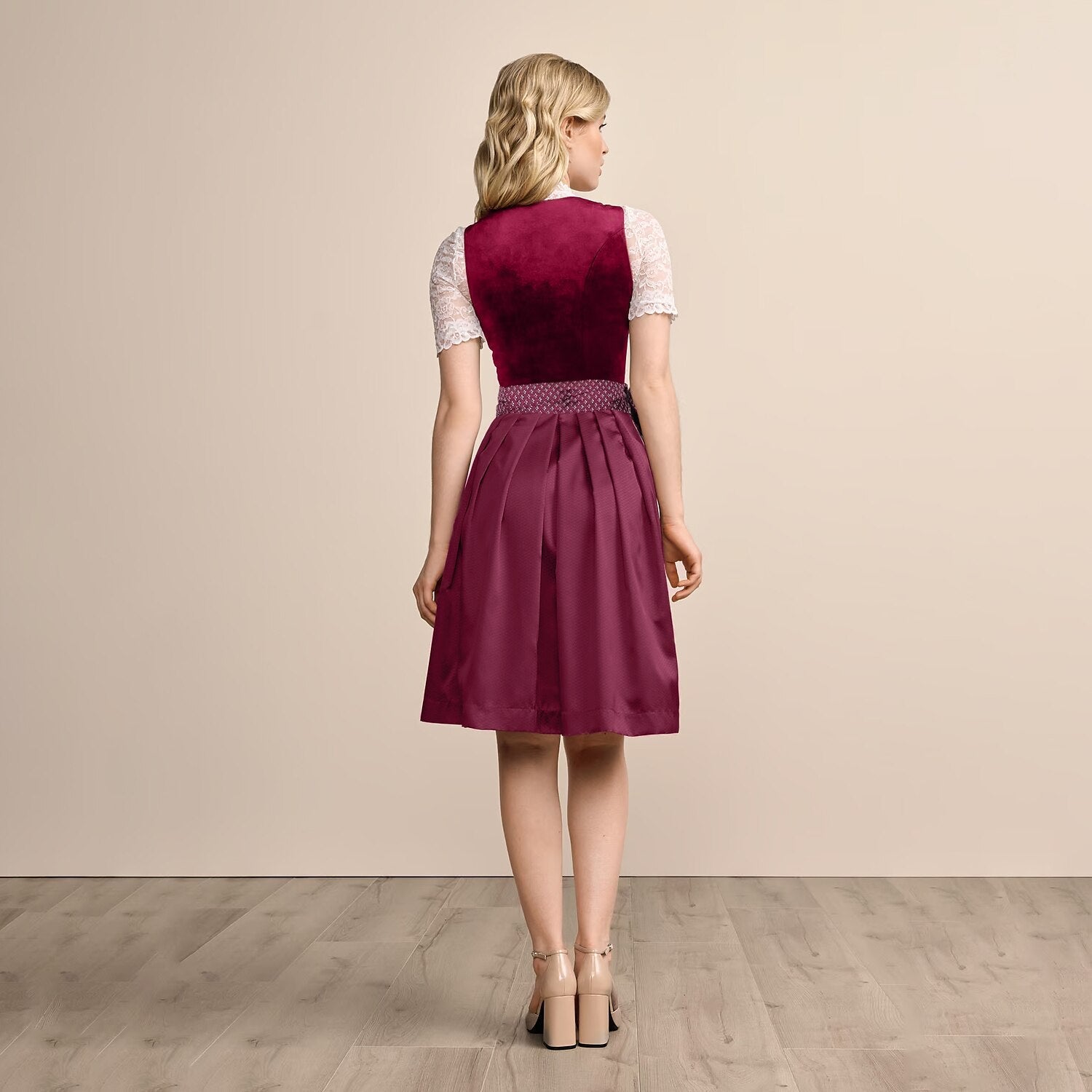Kvinne Dirndl Kjole med Blomsterbroderi og Foran Glidelås 5