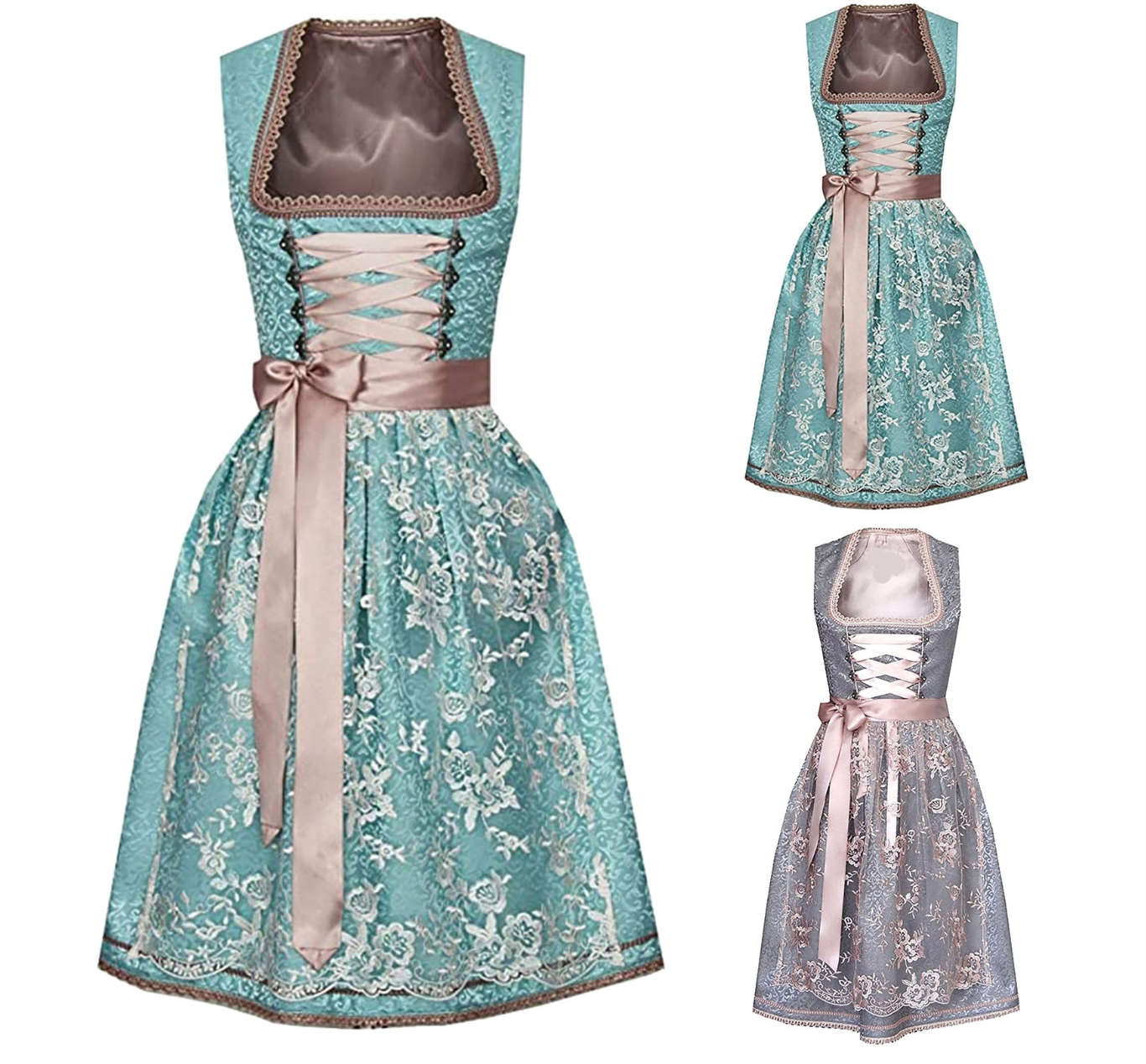 Kvinne Dirndl Kostyme med Bluse og Forkle 2