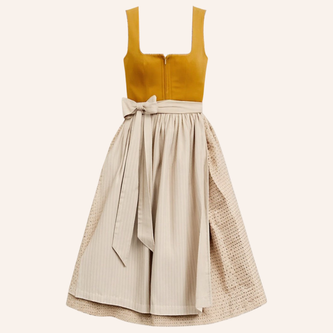 Kvinne Dirndlkleid Vintage Stil med Beigefarget Schürze 1