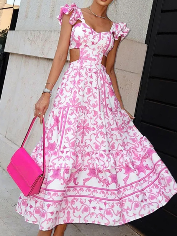Kvinne Floral Print Hullet Kjole 1