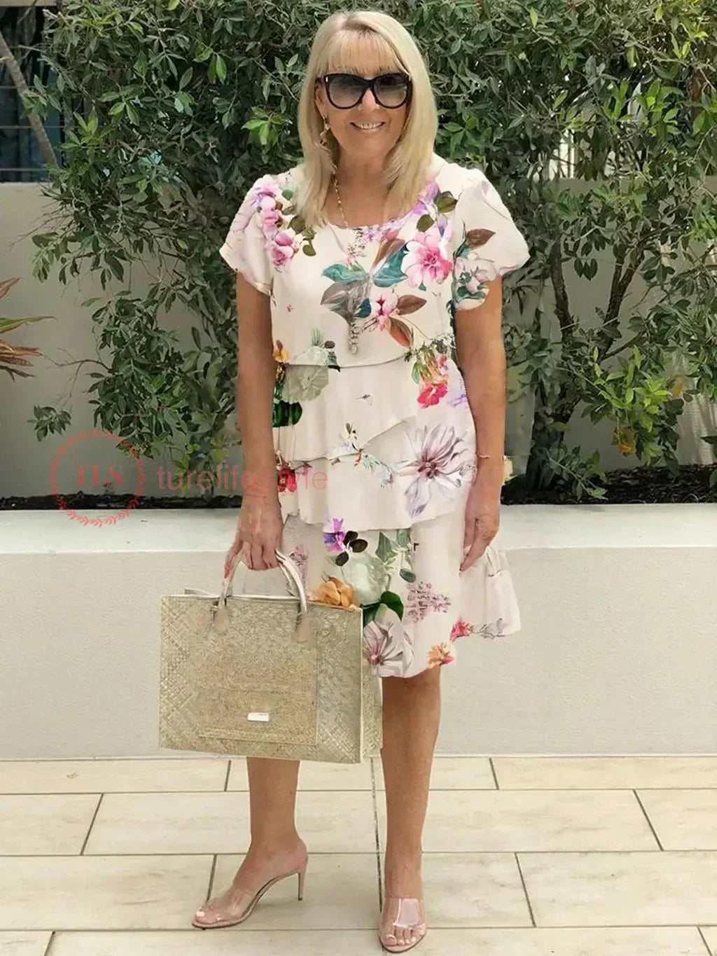 Kvinne Gelaagde Blomsterkjole Lett Design 5