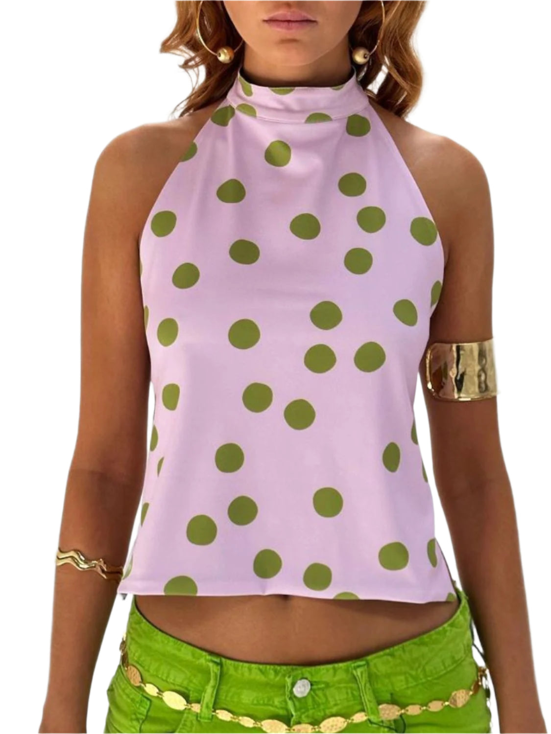 Kvinne Halterneck Tank Top Ryggløs Lett Stretch Polyester 0