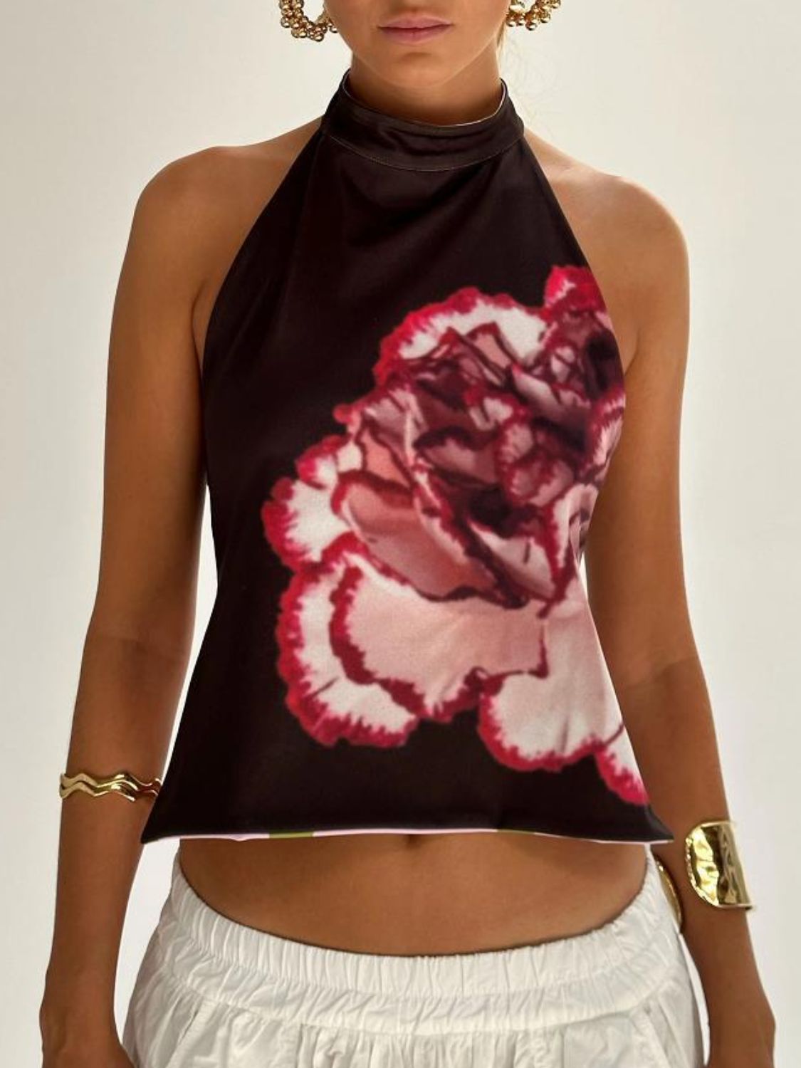 Kvinne Halterneck Tank Top Ryggløs Lett Stretch Polyester 10