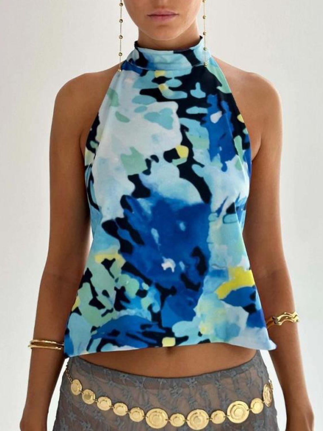 Kvinne Halterneck Tank Top Ryggløs Lett Stretch Polyester 12