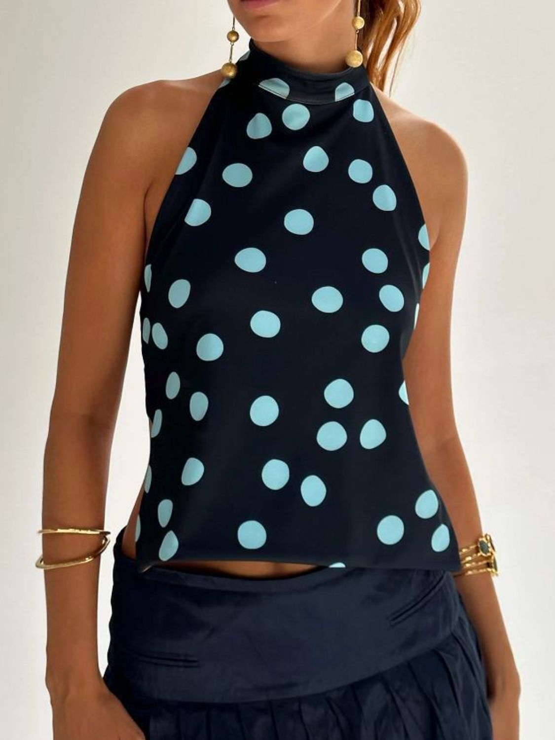 Kvinne Halterneck Tank Top Ryggløs Lett Stretch Polyester 4