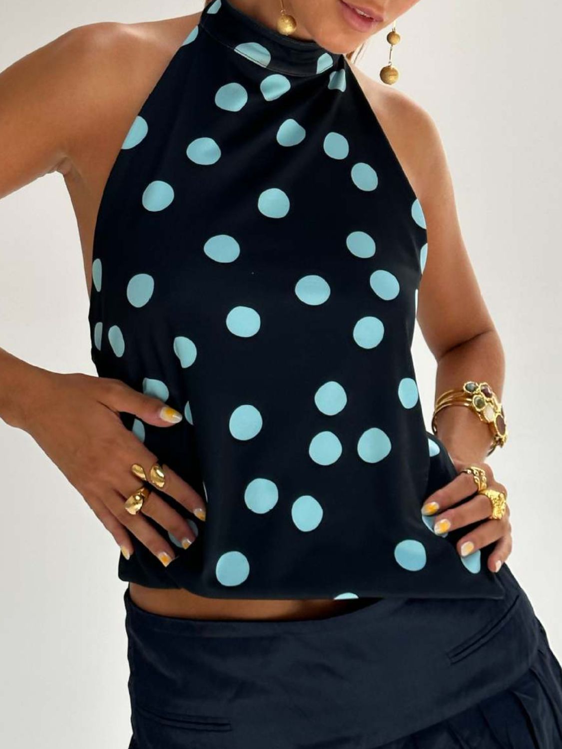 Kvinne Halterneck Tank Top Ryggløs Lett Stretch Polyester 6
