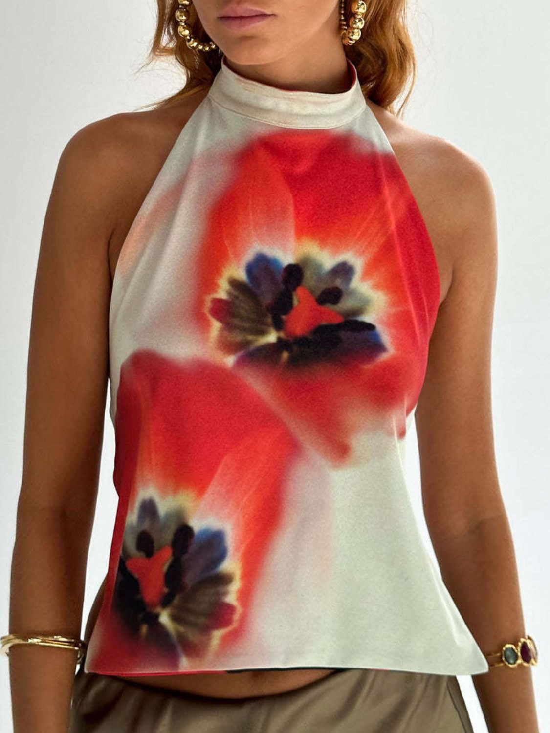 Kvinne Halterneck Tank Top Ryggløs Lett Stretch Polyester 8