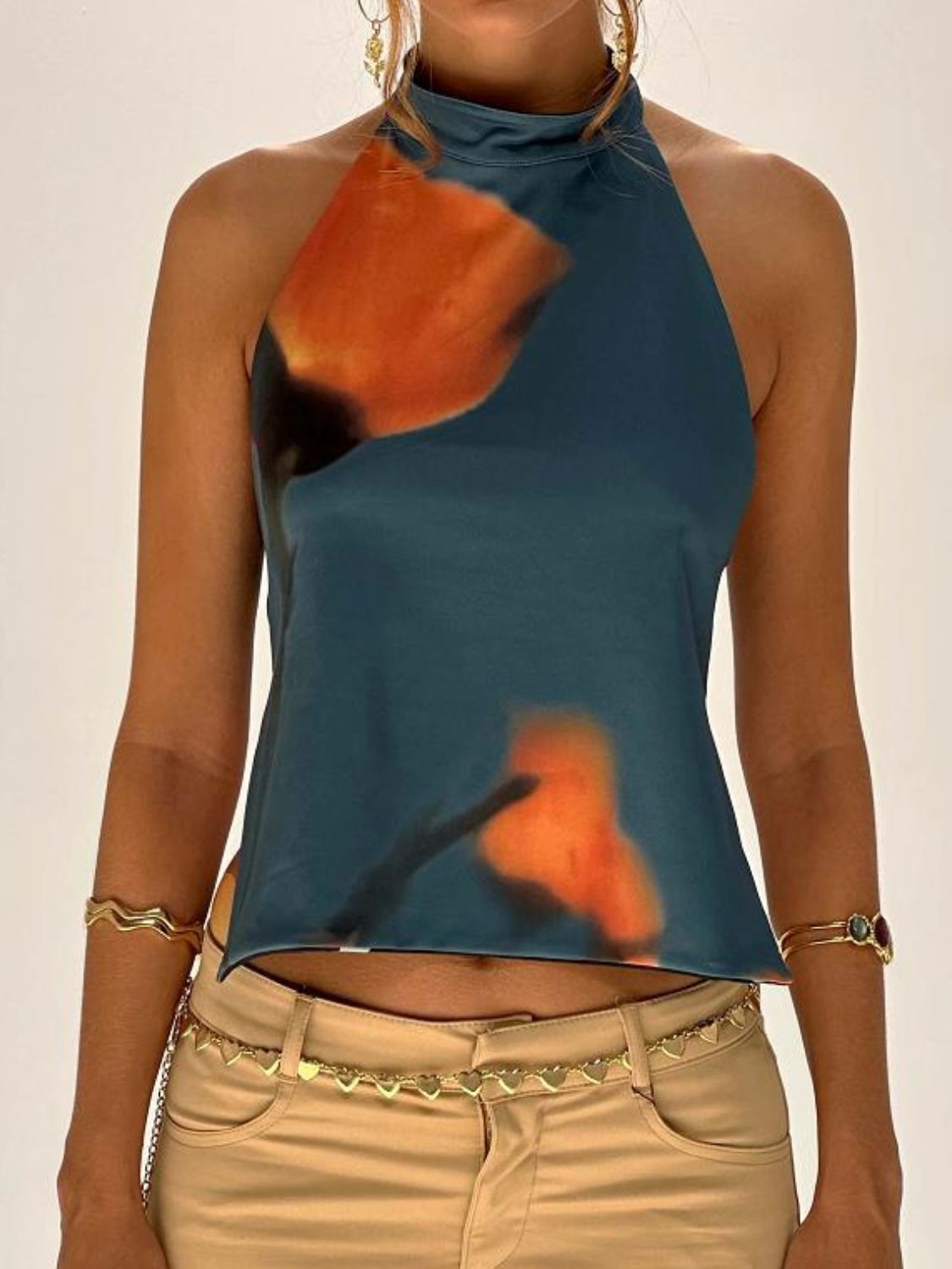 Kvinne Halterneck Tank Top Ryggløs Lett Stretch Polyester 9