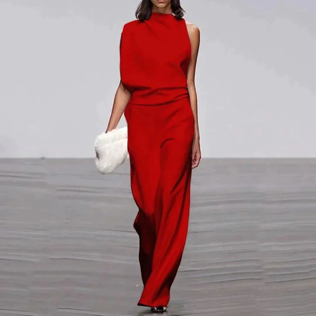 Kvinne Jumpsuit Asymmetrisk Høy Krage 2