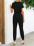 Kvinne Jumpsuit med Kort Erme V-Hals og Lommer 5