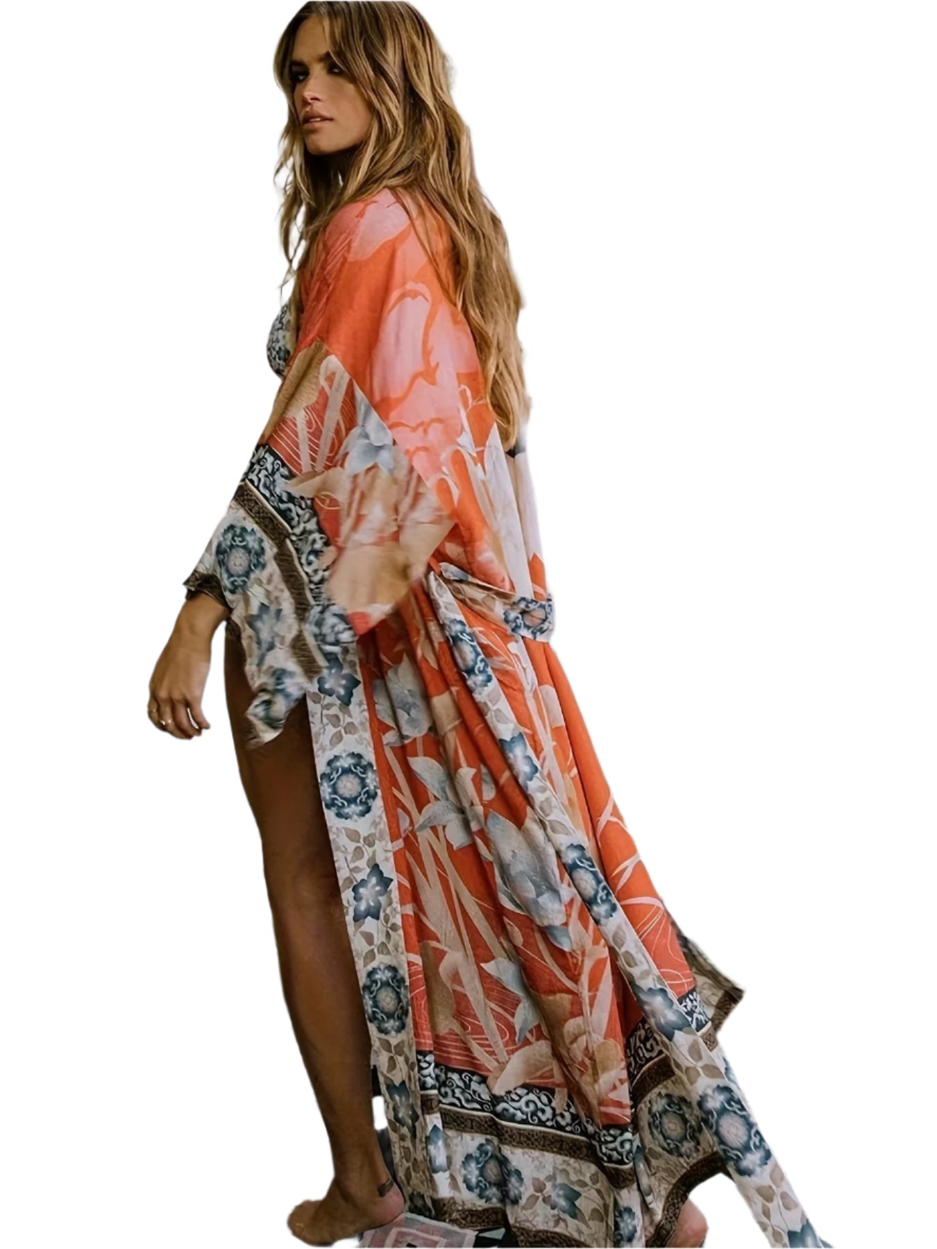 Kvinne Kimono Blomstermønster Lett 0