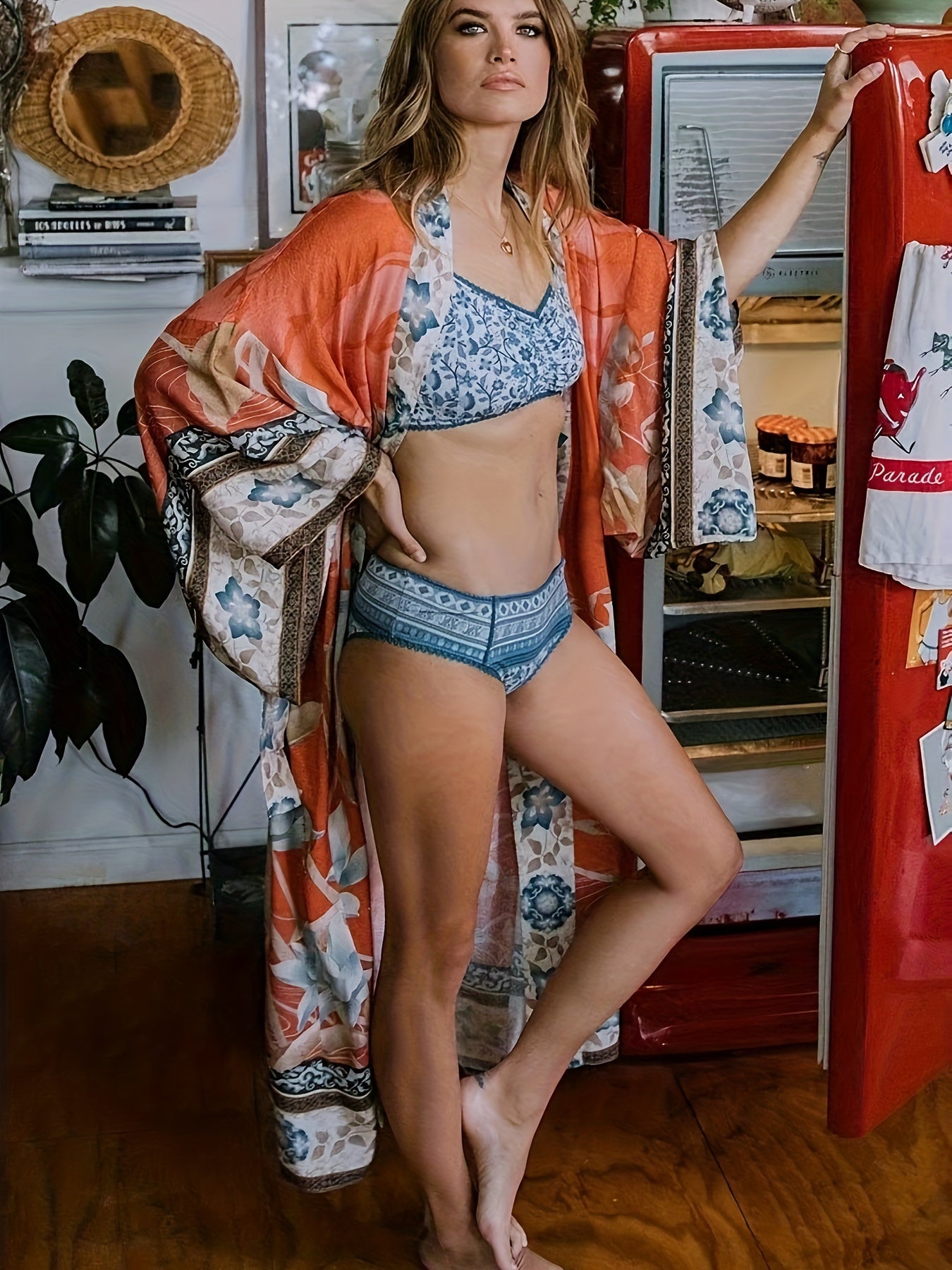 Kvinne Kimono Blomstermønster Lett 2