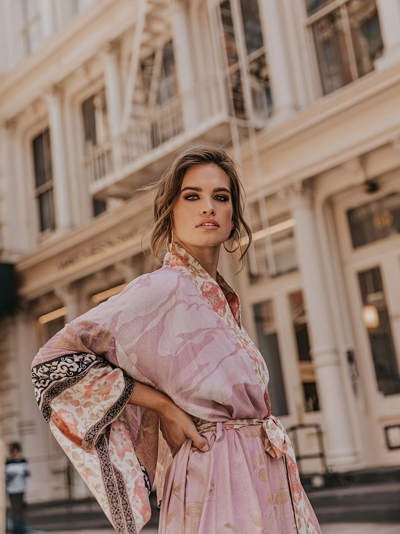 Kvinne Kimono Blomstermønster Lett 7
