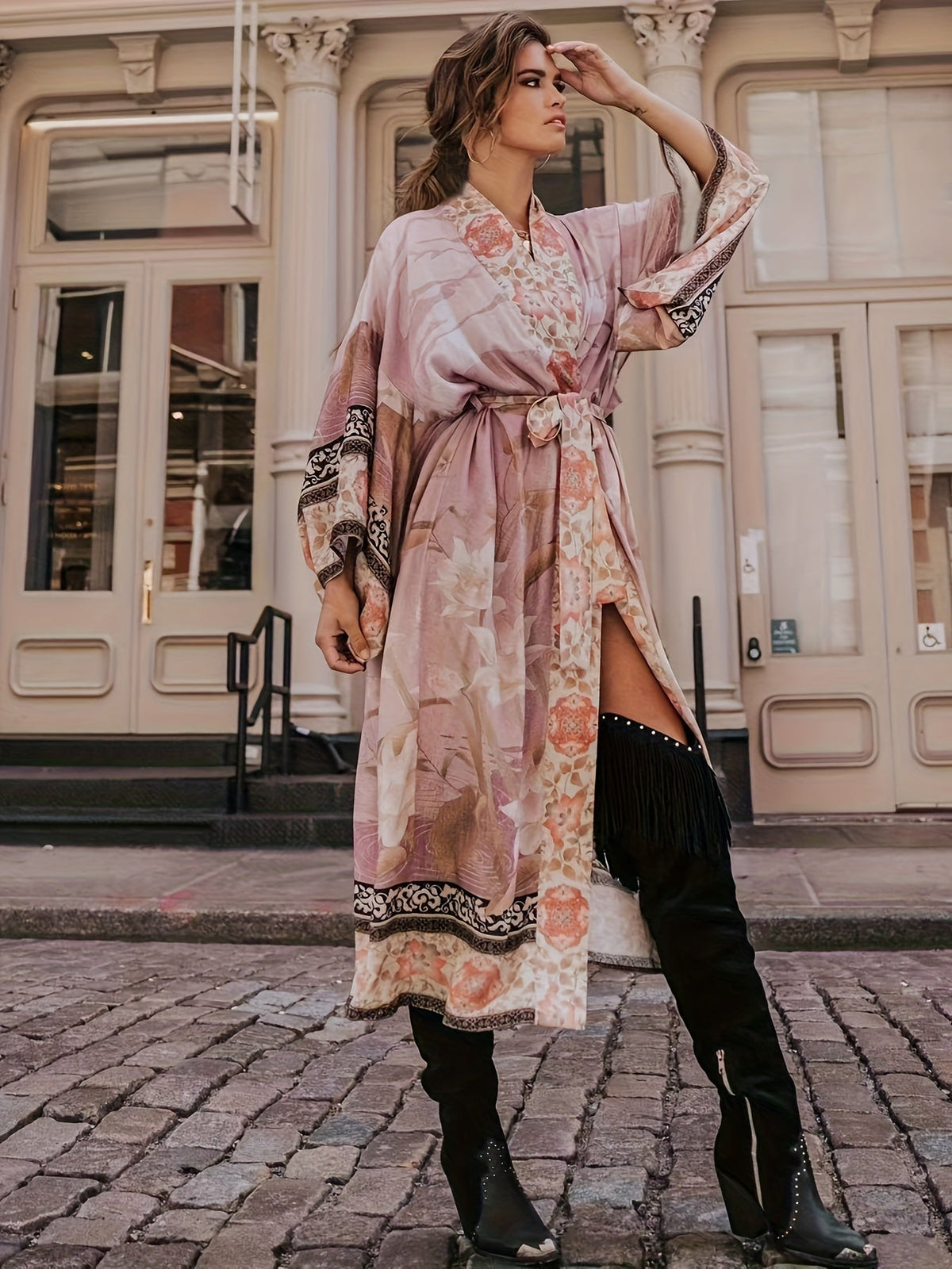 Kvinne Kimono Blomstermønster Lett 8