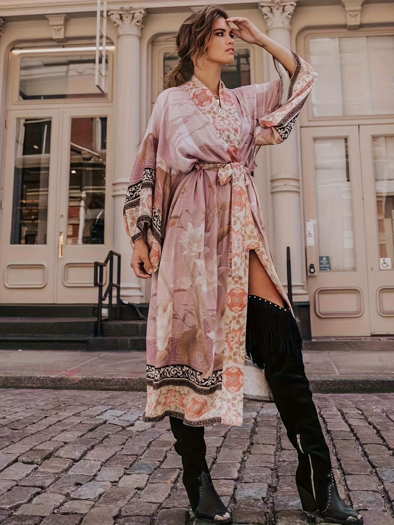 Kvinne Kimono Blomstermønster Lett 8