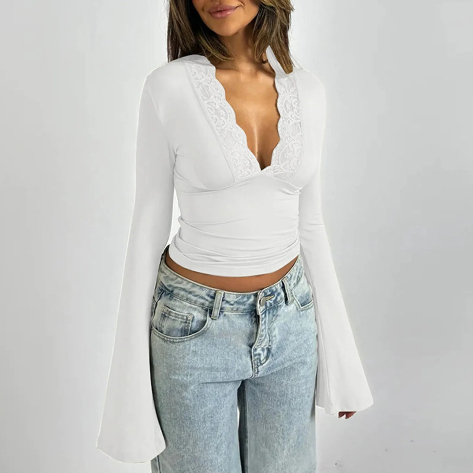 Kvinne Lace Top Chic Bomull 4