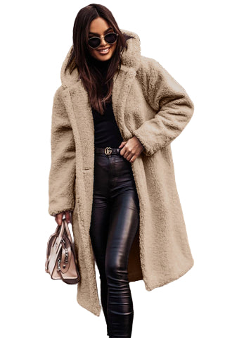 Kvinne Langer Teddy Mantel med Kapuze 0