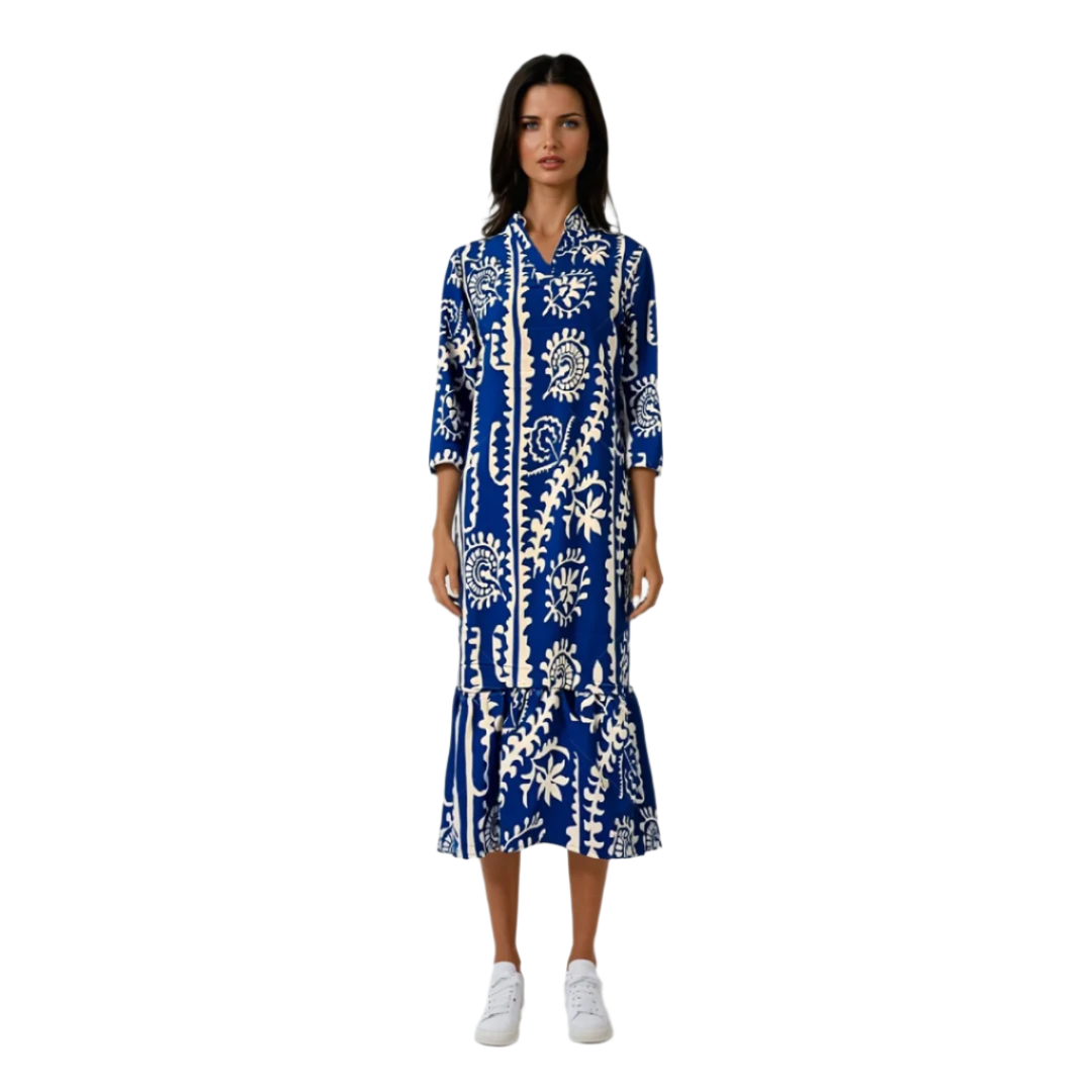 Kvinne Loose Printed Kjole med V-Hals 0