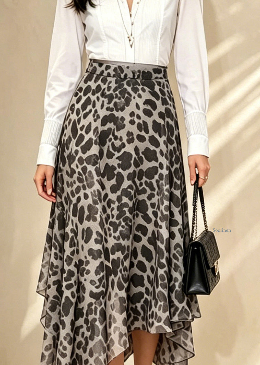 Kvinne Maxi-skjørt med høy midje i leopardmønster 1