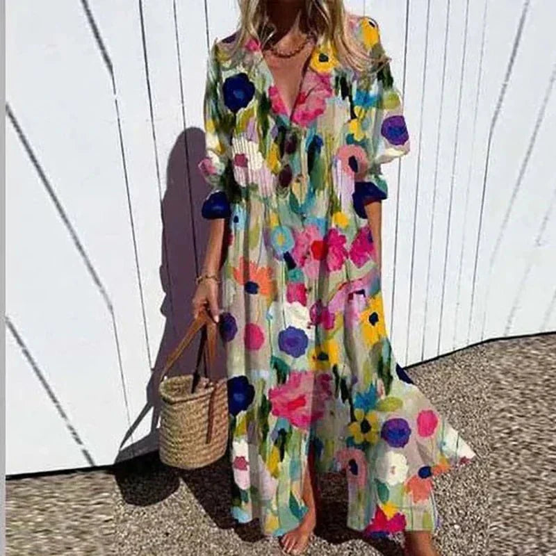 Kvinne Maxi Kjole Boho Stil Lett Pustende Materiale 2