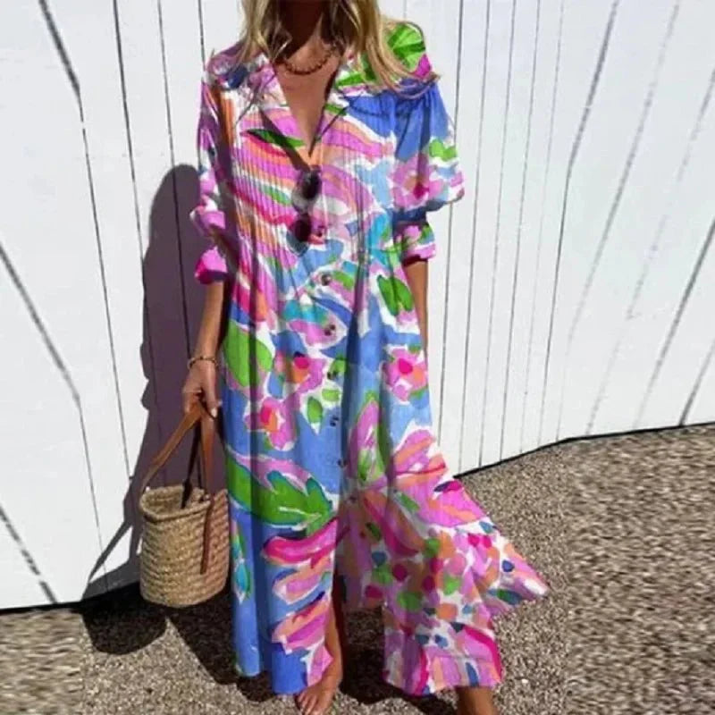 Kvinne Maxi Kjole Boho Stil Lett Pustende Materiale 4
