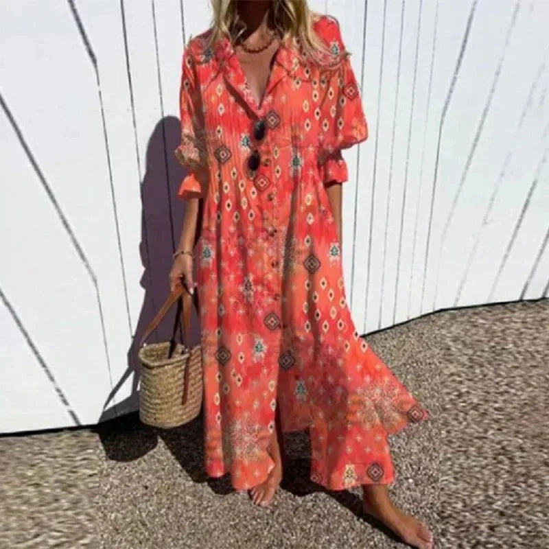 Kvinne Maxi Kjole Boho Stil Lett Pustende Materiale 5