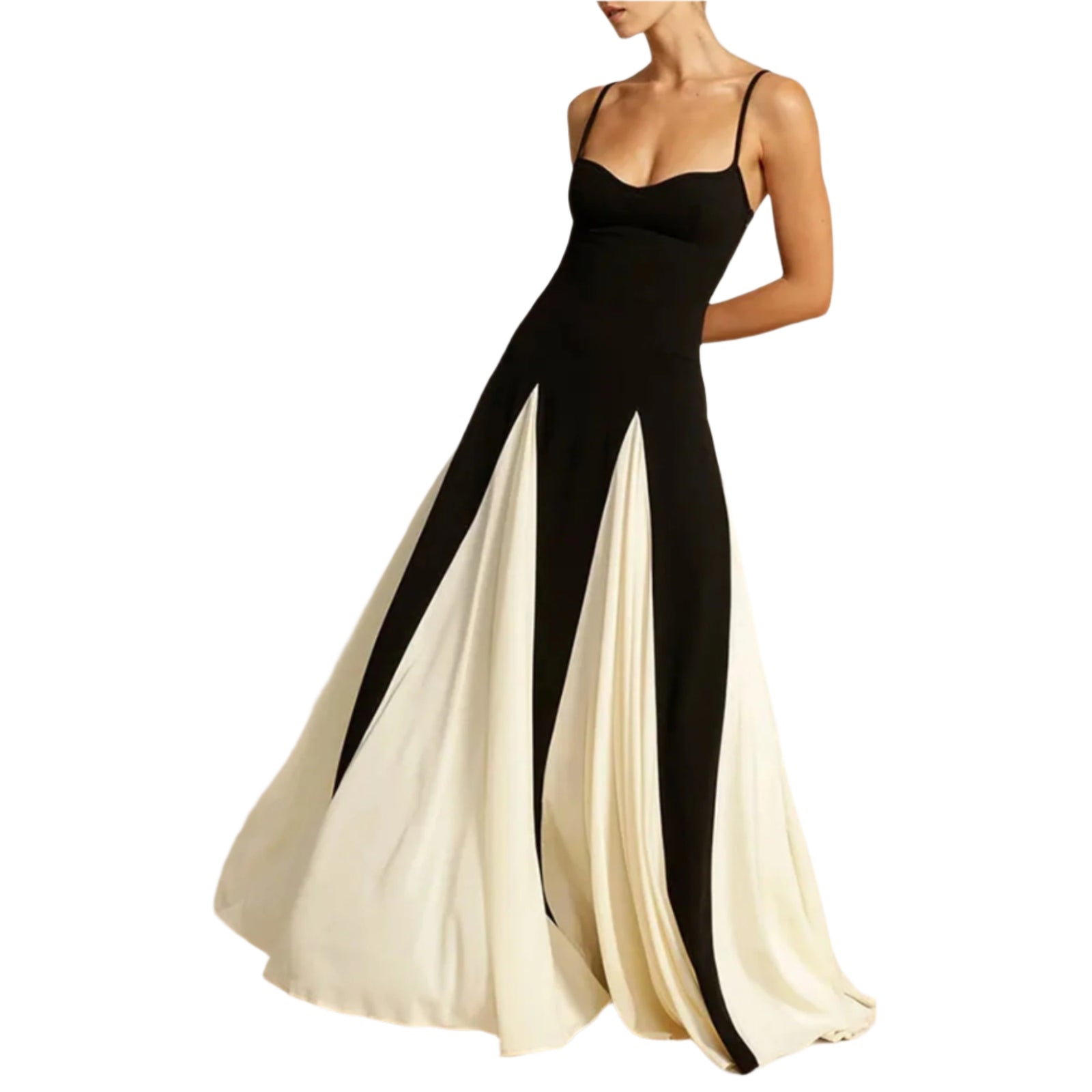 Kvinne Maxi Kjole Elegant Svart-Hvitt Design til Bryllup 0