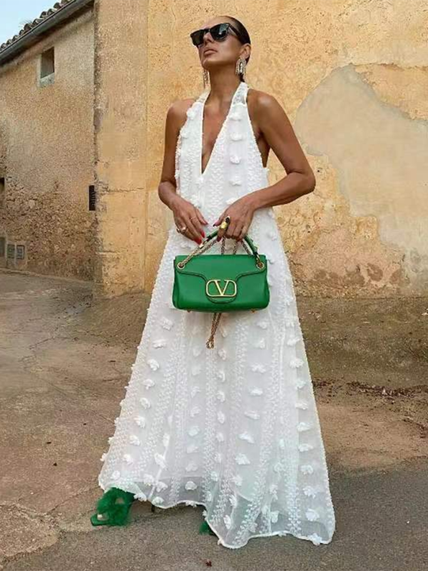 Kvinne Maxi Kjole Halter Blomstermønster 5