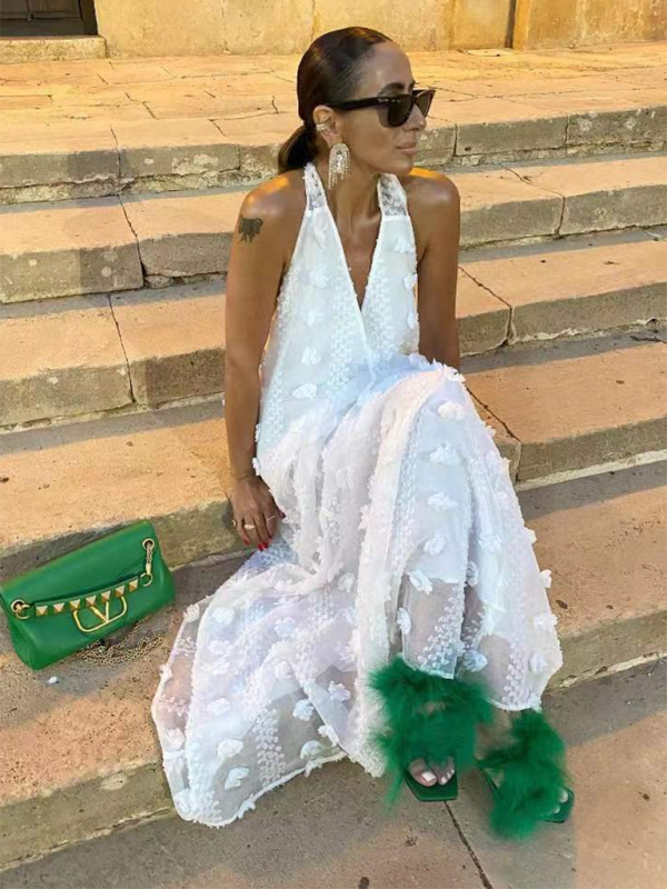 Kvinne Maxi Kjole Halter Blomstermønster 6