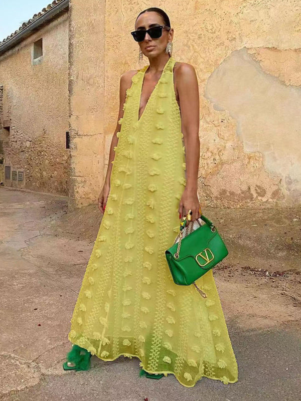 Kvinne Maxi Kjole Halter Blomstermønster 8