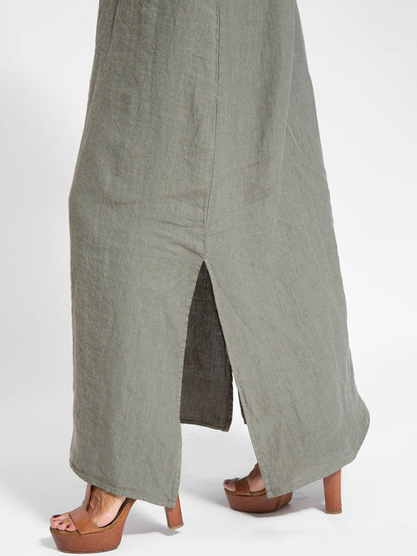 Kvinne Maxi Kjole Halter med Side Slit i Bomulls- og Linblanding 3